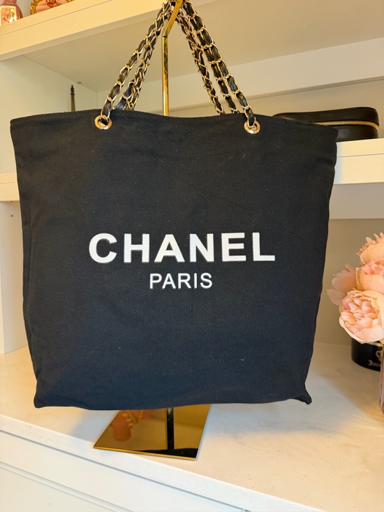 Source Unknown Handbags - CHANEL NIP GWP Paris Parfum Black Canvas Tote with Gold Chain Detail